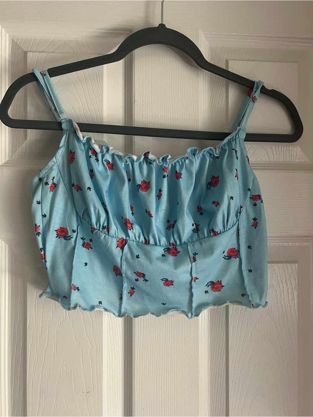 SHEIN Light Blue Floral Ruffle Crop Cami Top
